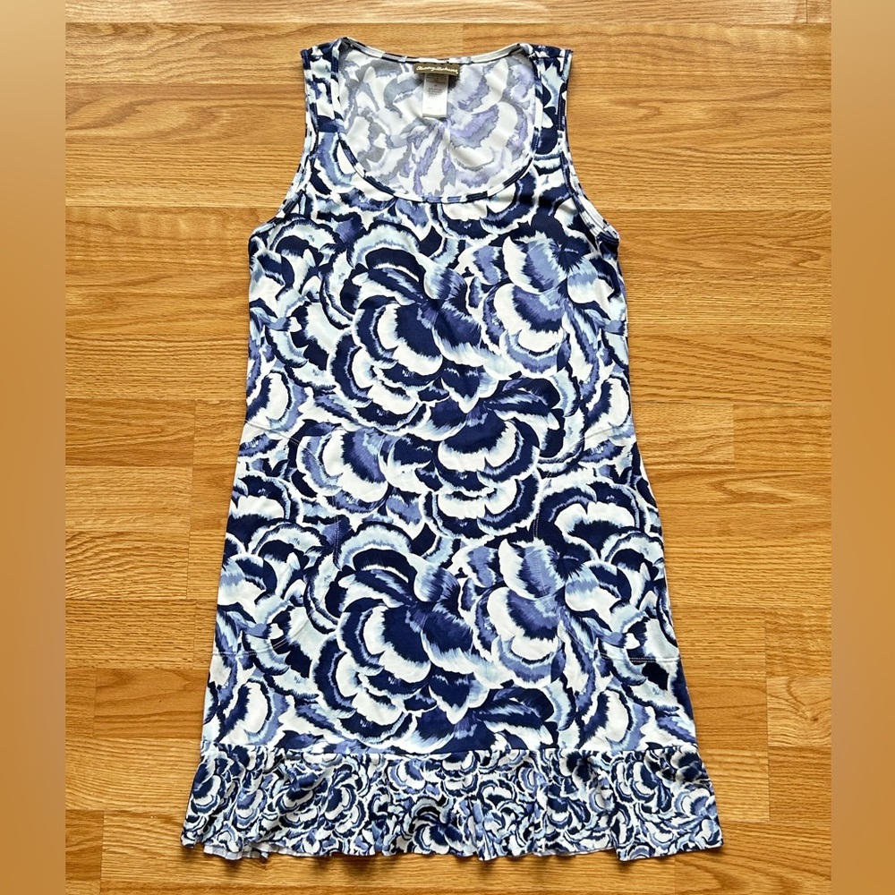 Tommy Bahama Blue and White Floral Dress with Pockets